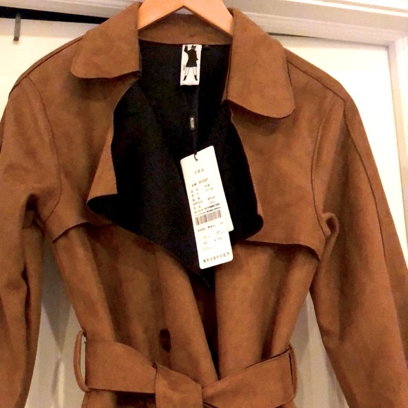 Faux Suede Trench  Coat - Picture 3 of 7